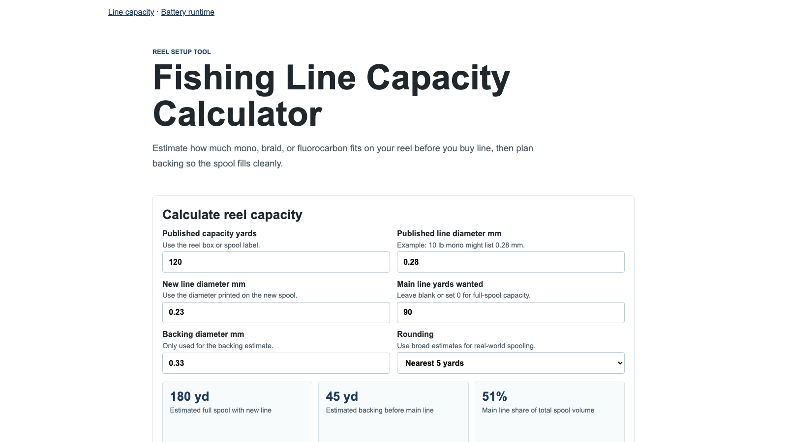 Fishing Calculator Starter: Line Capacity and Battery Runtime